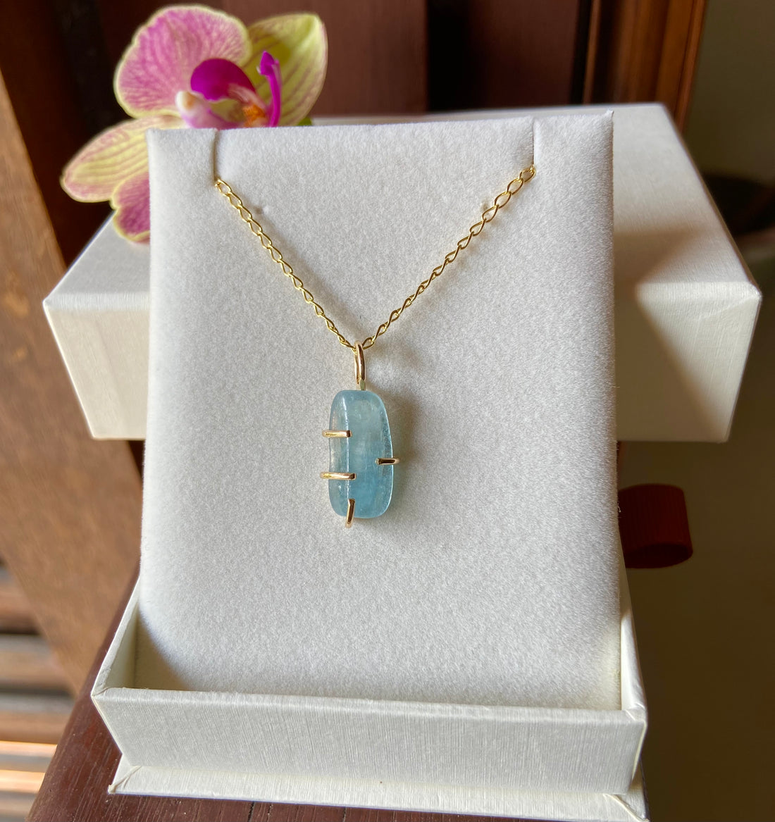 Brazilian Santa Maria Aquamarine Necklace Pendant, March Birthstone Necklace