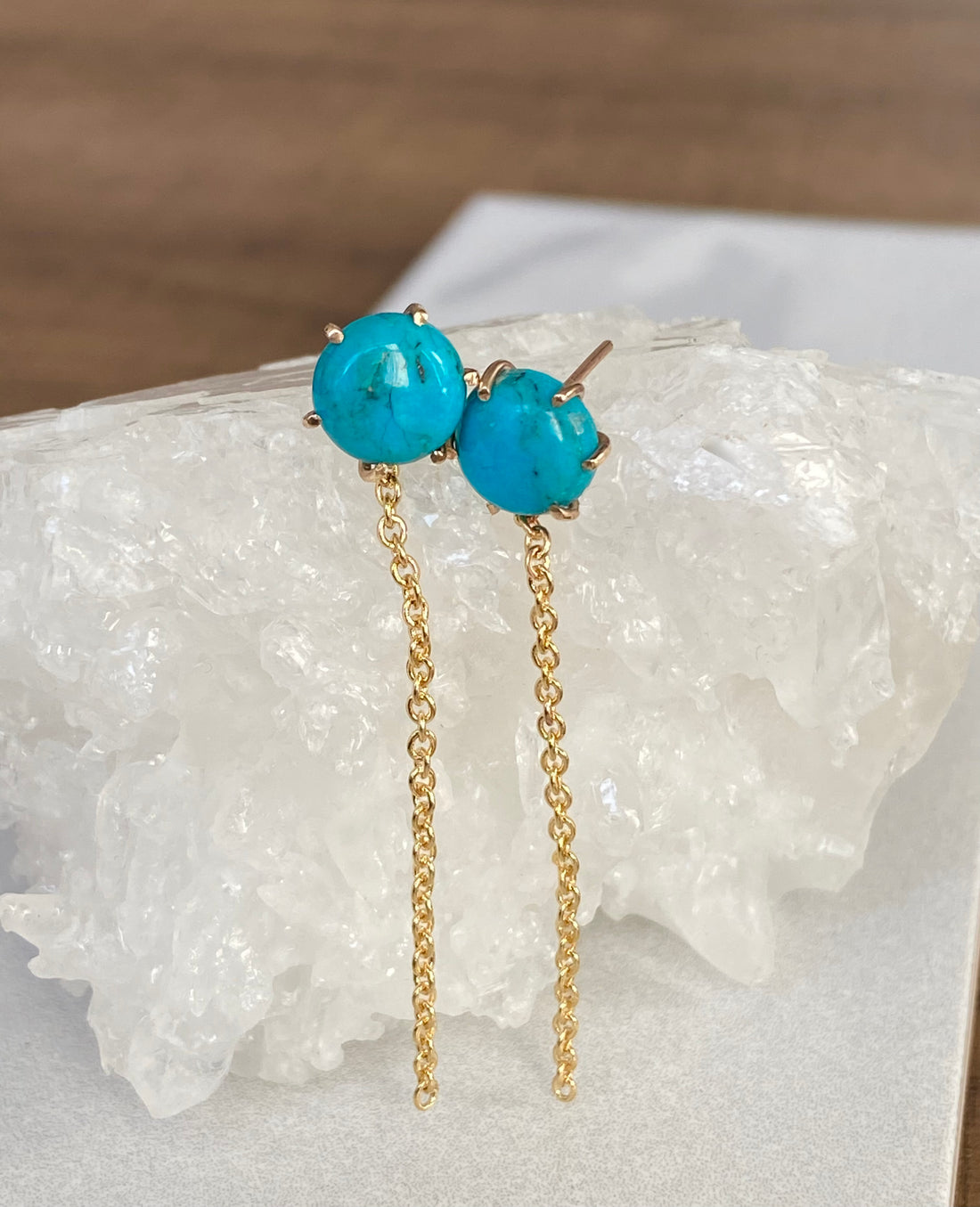 Arizona Turquoise Long Chain Earrings, December Birthstone Earrings