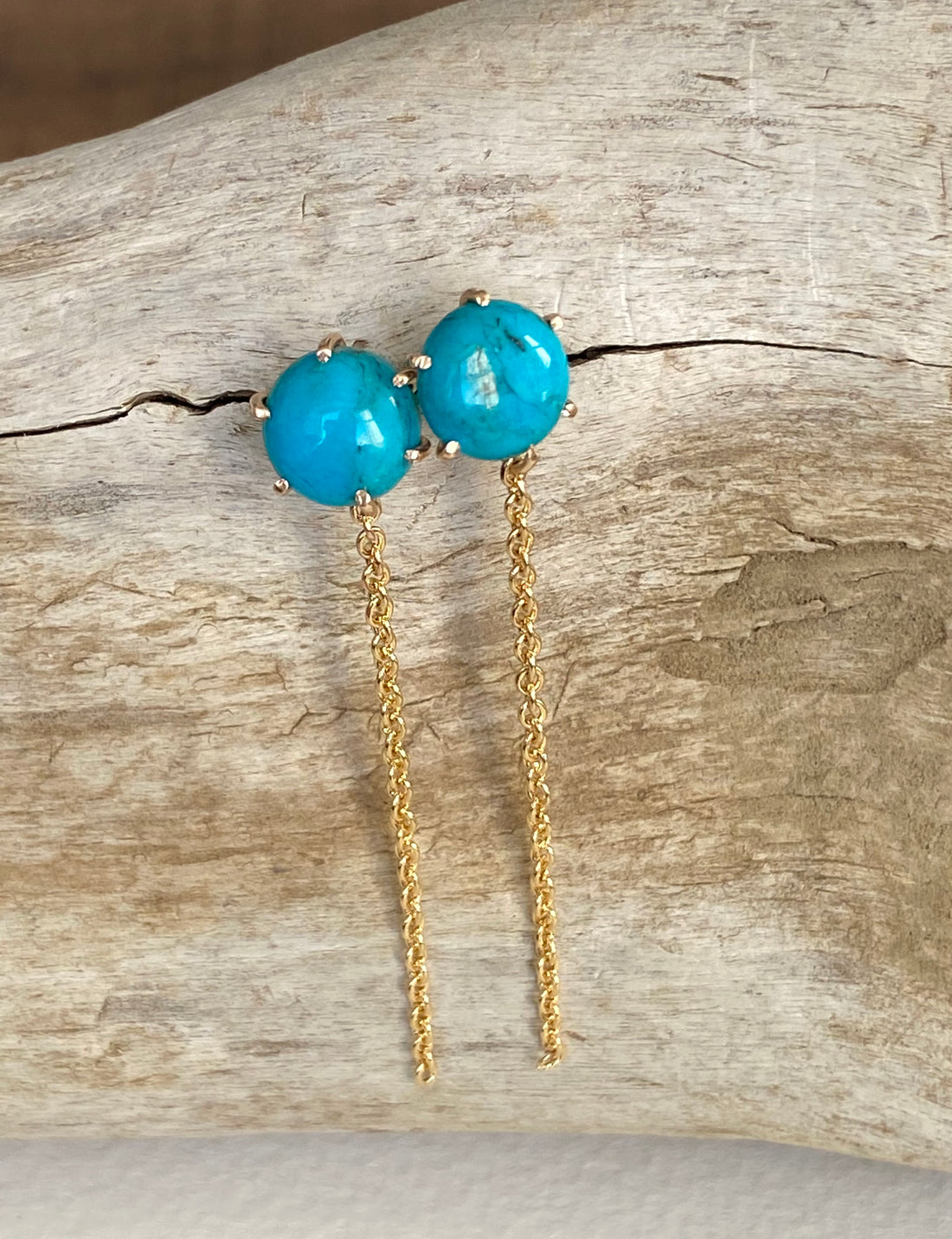 Arizona Turquoise Long Chain Earrings, December Birthstone Earrings