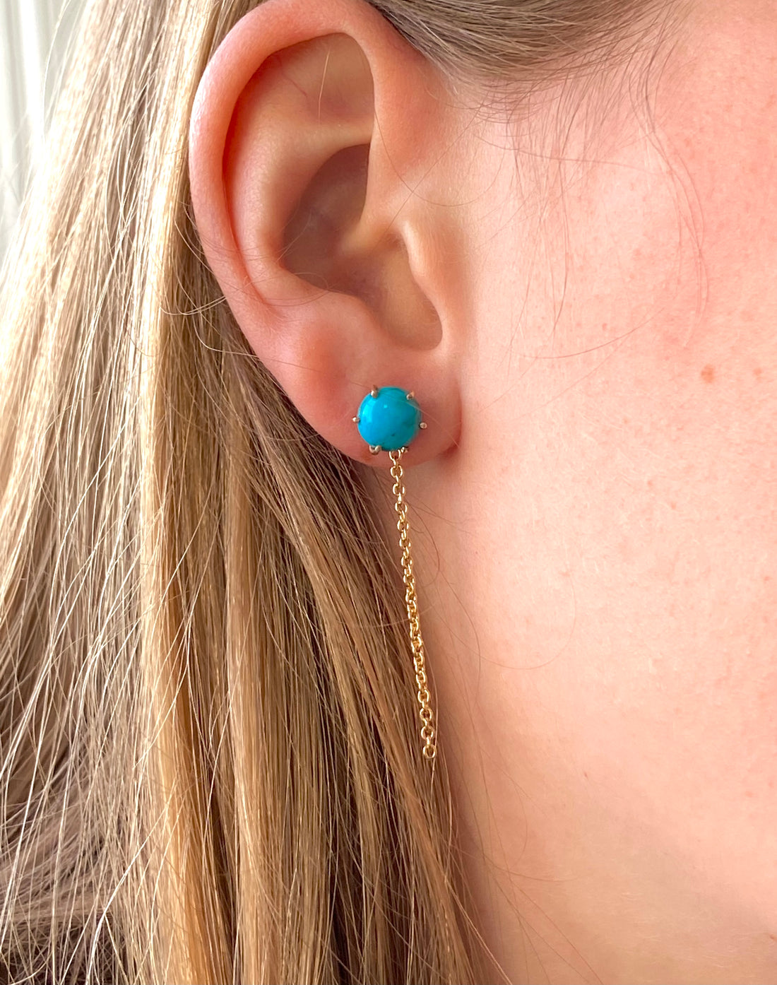 Arizona Turquoise Long Chain Earrings, December Birthstone Earrings