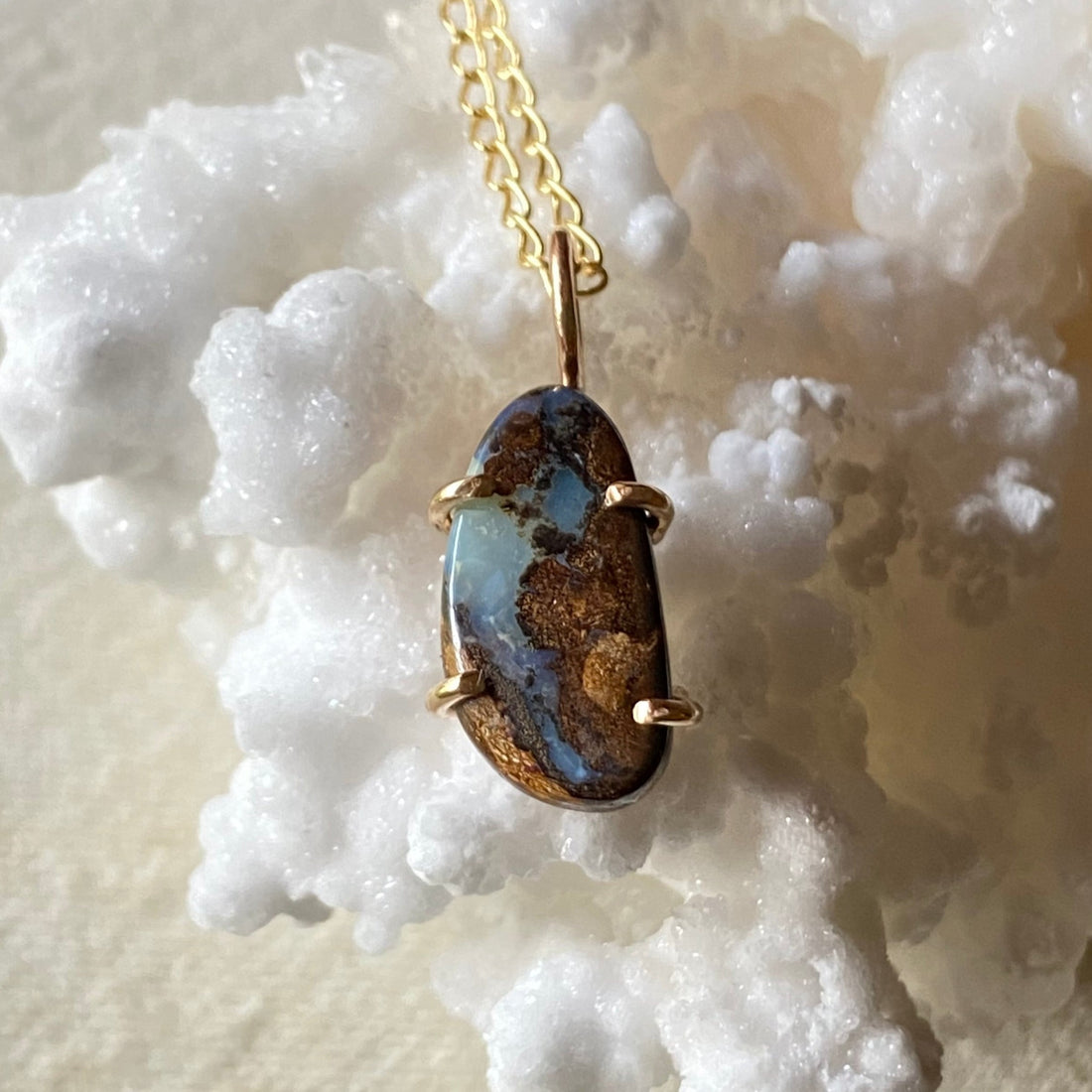 Australian Boulder Opal Pendant Necklace, October Birthstone Necklace