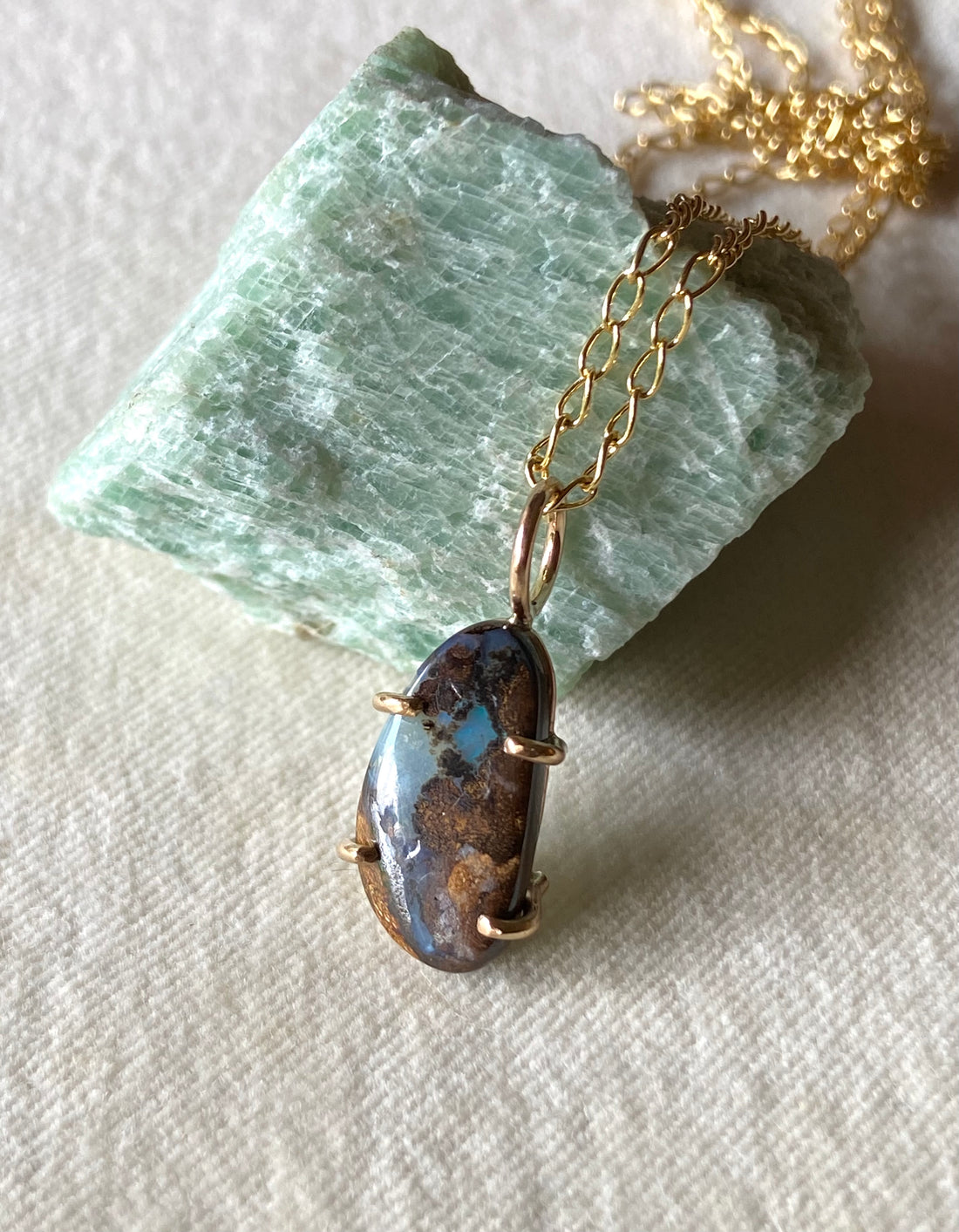 Australian Boulder Opal Pendant Necklace, October Birthstone Necklace