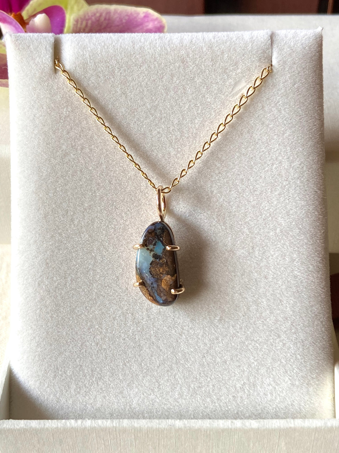 Australian Boulder Opal Pendant Necklace, October Birthstone Necklace