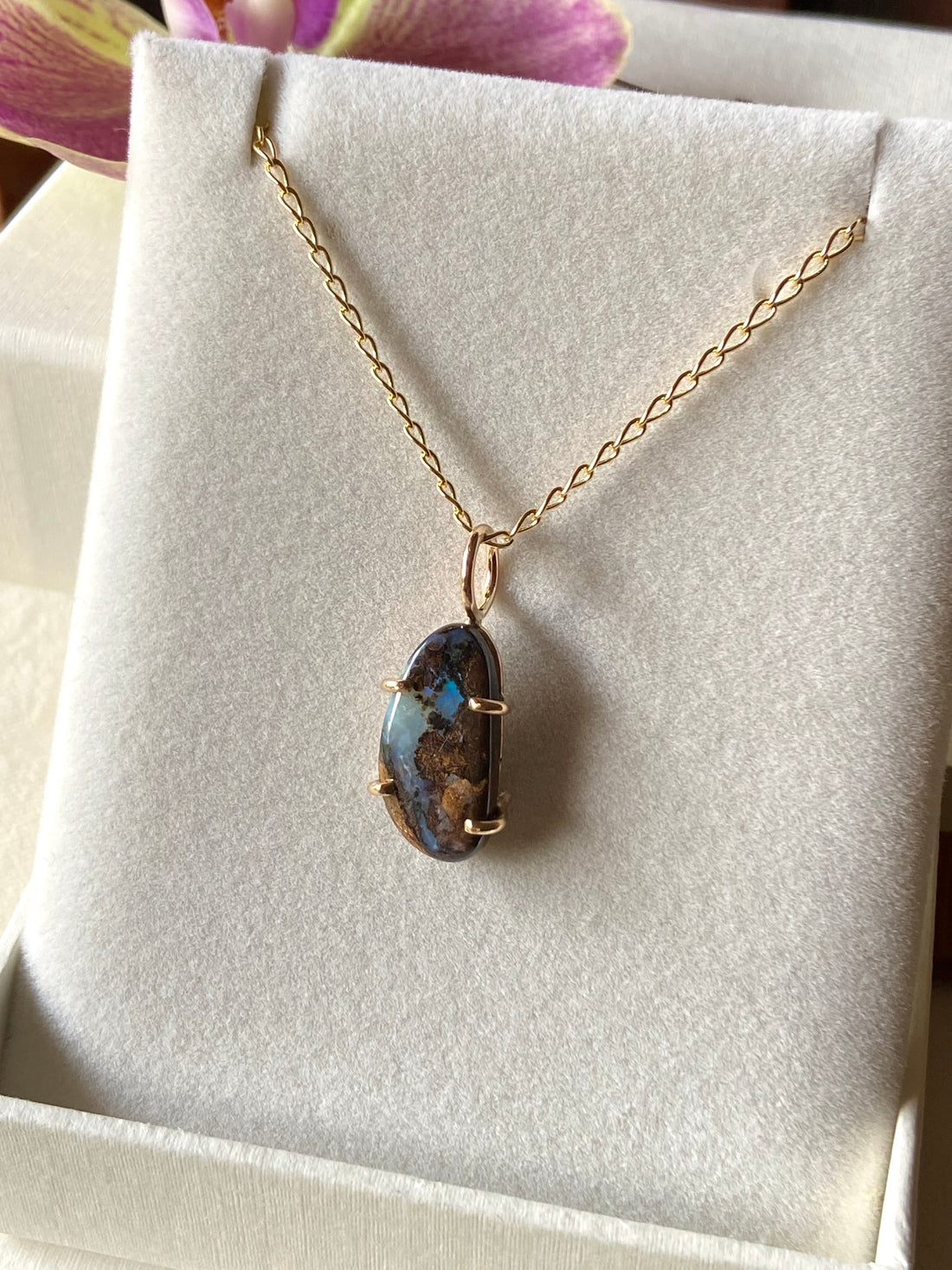 Australian Boulder Opal Pendant Necklace, October Birthstone Necklace