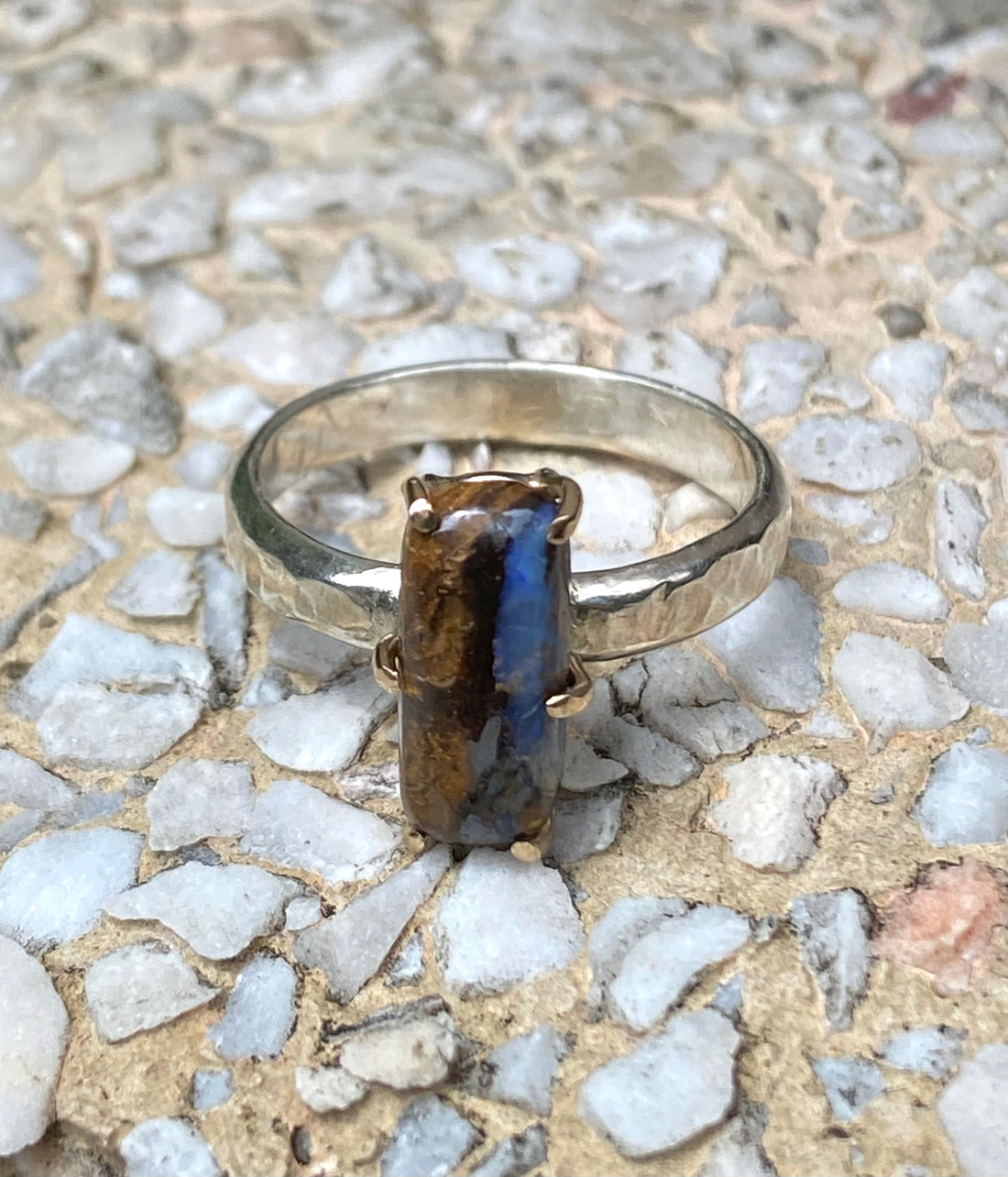 Australian Koroit Boulder Opal Ring, October Birthstone Ring