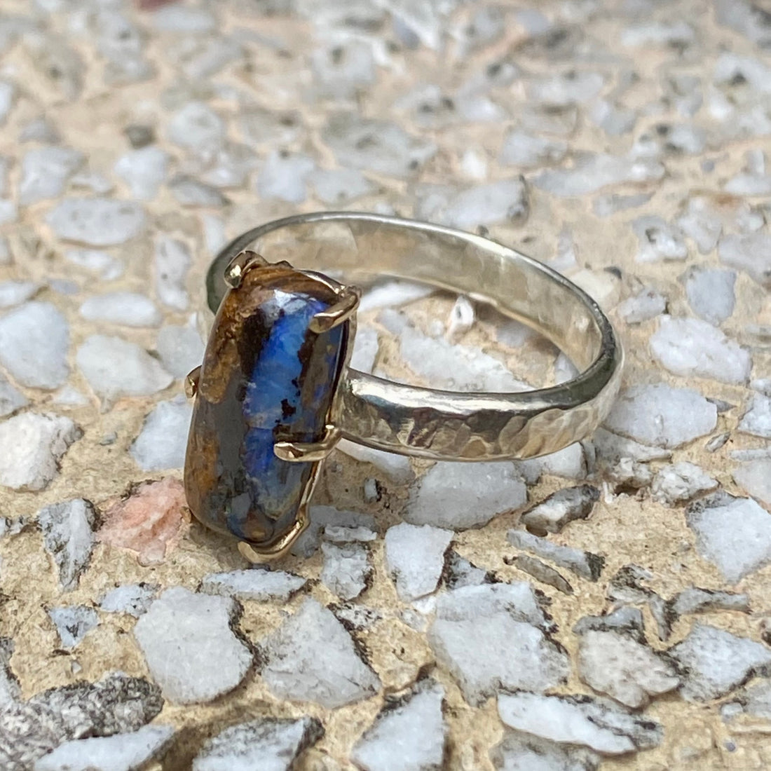 Australian Koroit Boulder Opal Ring, October Birthstone Ring