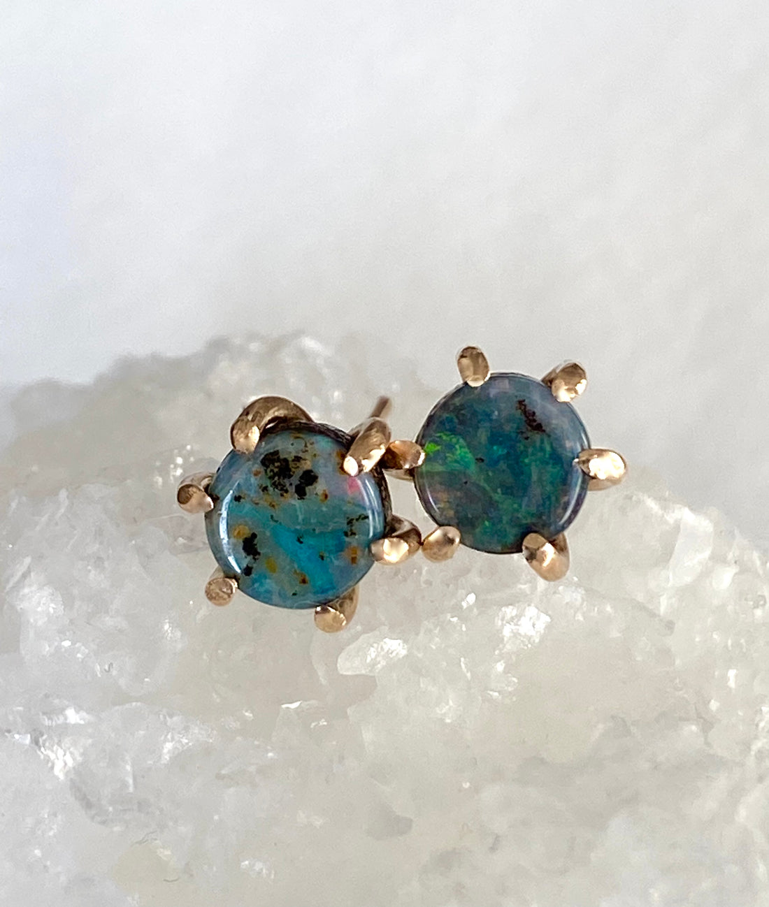 Australian Boulder Matrix Opal Stud Earrings, October Birthstone Earrings