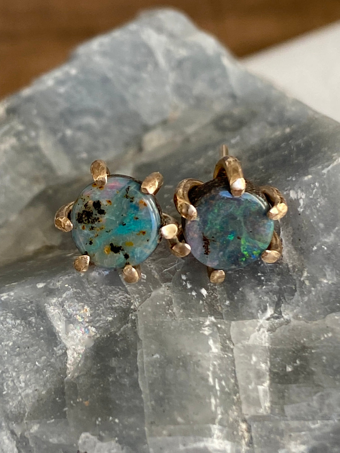 Australian Boulder Matrix Opal Stud Earrings, October Birthstone Earrings