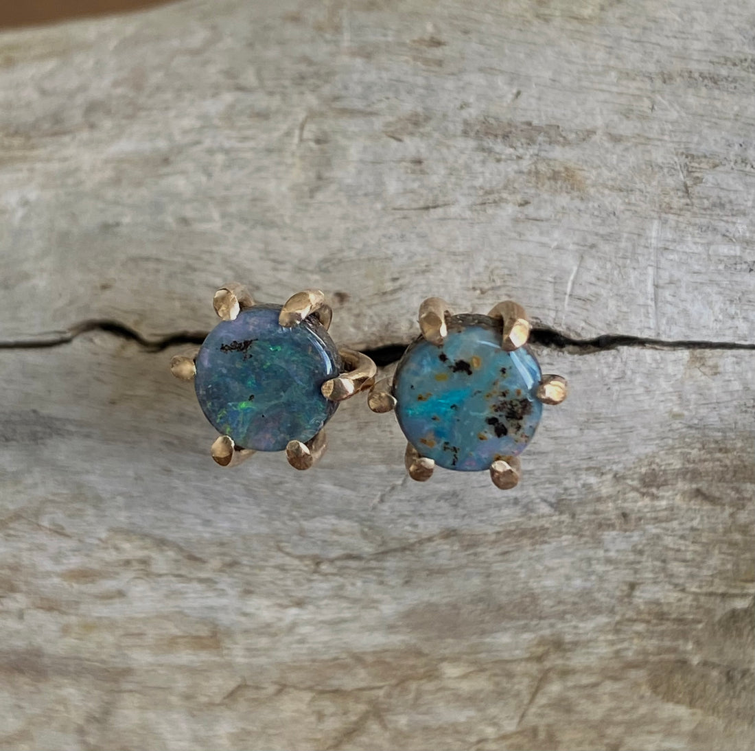 Australian Boulder Matrix Opal Stud Earrings, October Birthstone Earrings