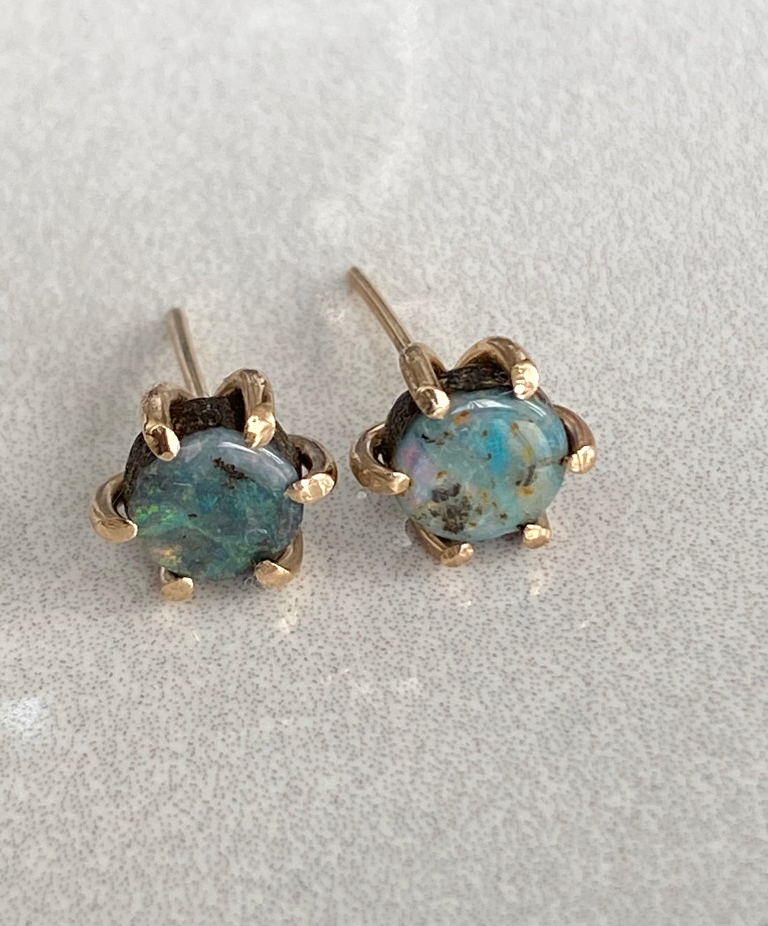 Australian Boulder Matrix Opal Stud Earrings, October Birthstone Earrings