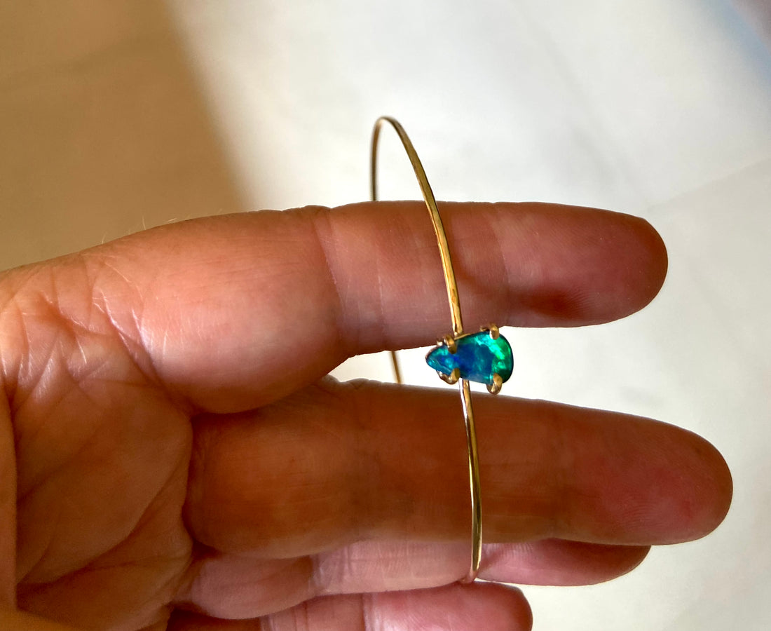 Australian Opal Bangle Bracelet, October Birthstone Bangle