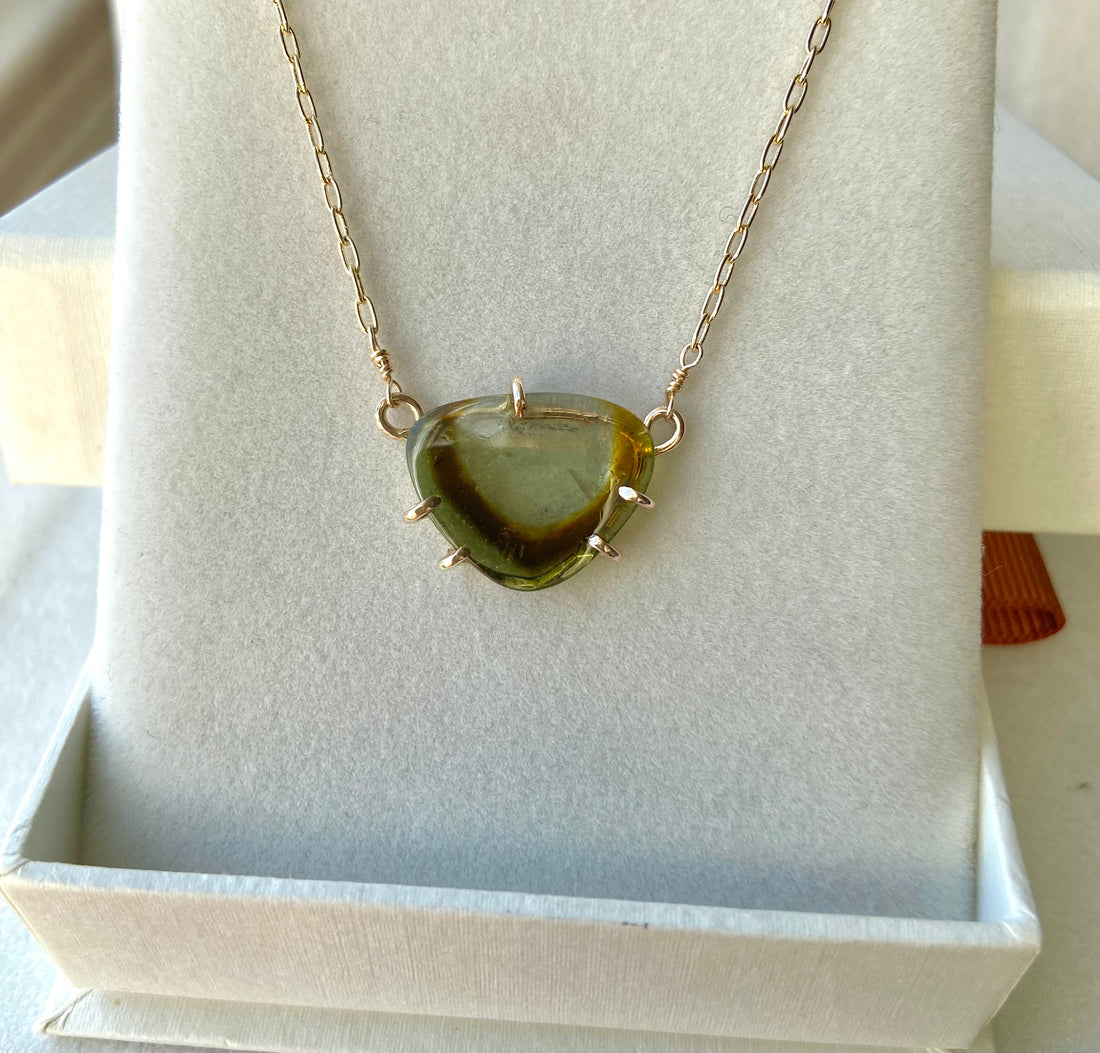 Bicolor Watermelon Tourmaline Slice Pendant Necklace, October Birthstone Necklace