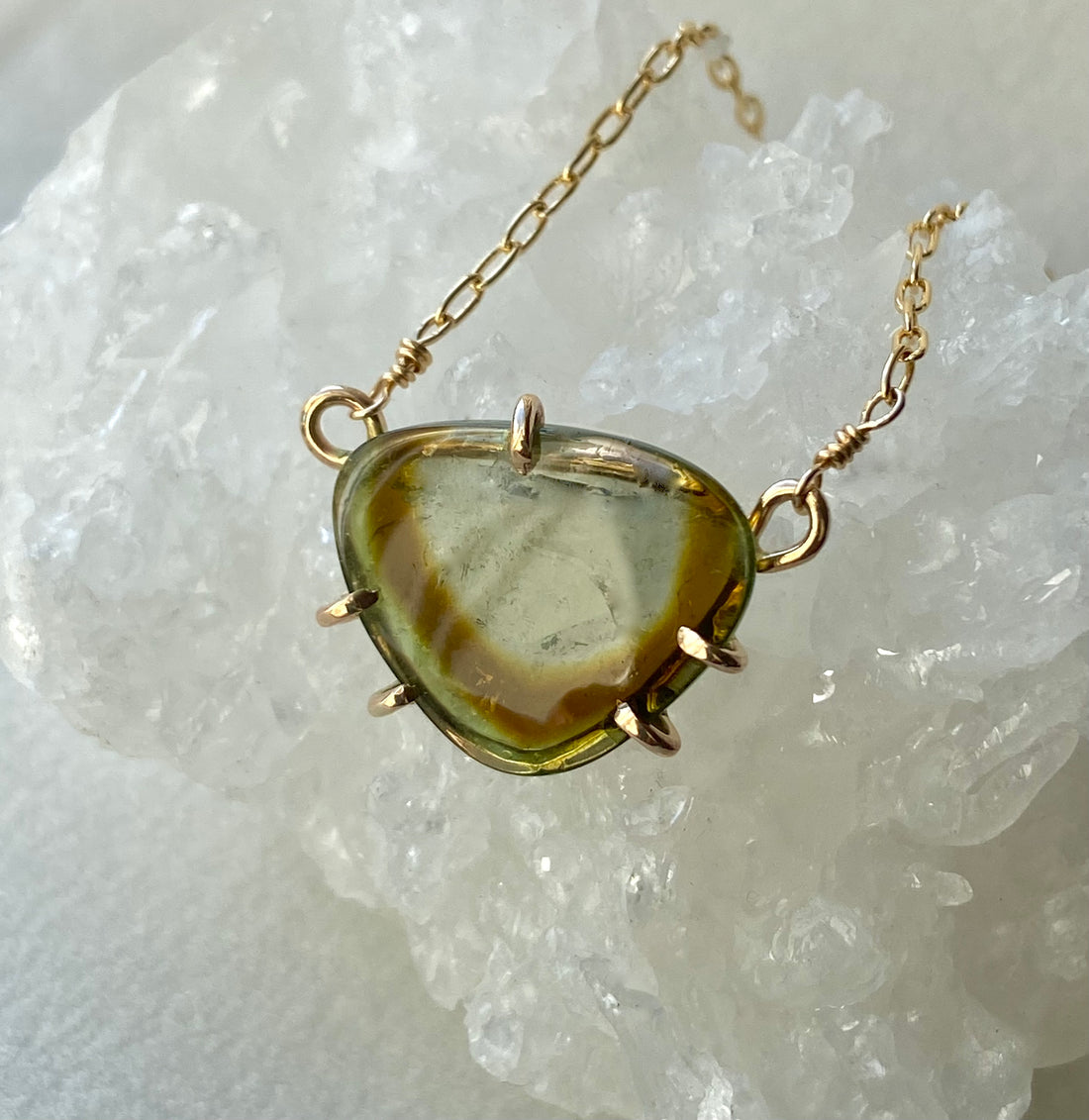 Bicolor Watermelon Tourmaline Slice Pendant Necklace, October Birthstone Necklace