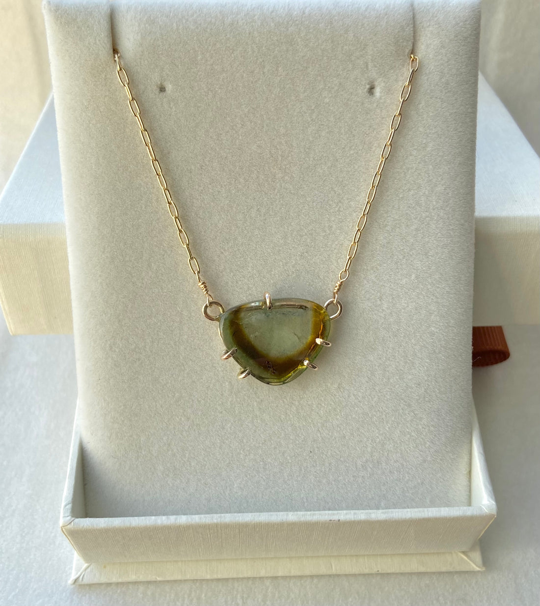 Bicolor Watermelon Tourmaline Slice Pendant Necklace, October Birthstone Necklace