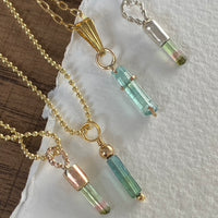 Raw Watermelon Bicolor 'Lipstick' Tourmaline Pendant Necklace, October Birthstone Pendant Necklace, Sterling Silver