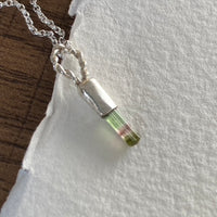 Raw Watermelon Bicolor 'Lipstick' Tourmaline Pendant Necklace, October Birthstone Pendant Necklace, Sterling Silver
