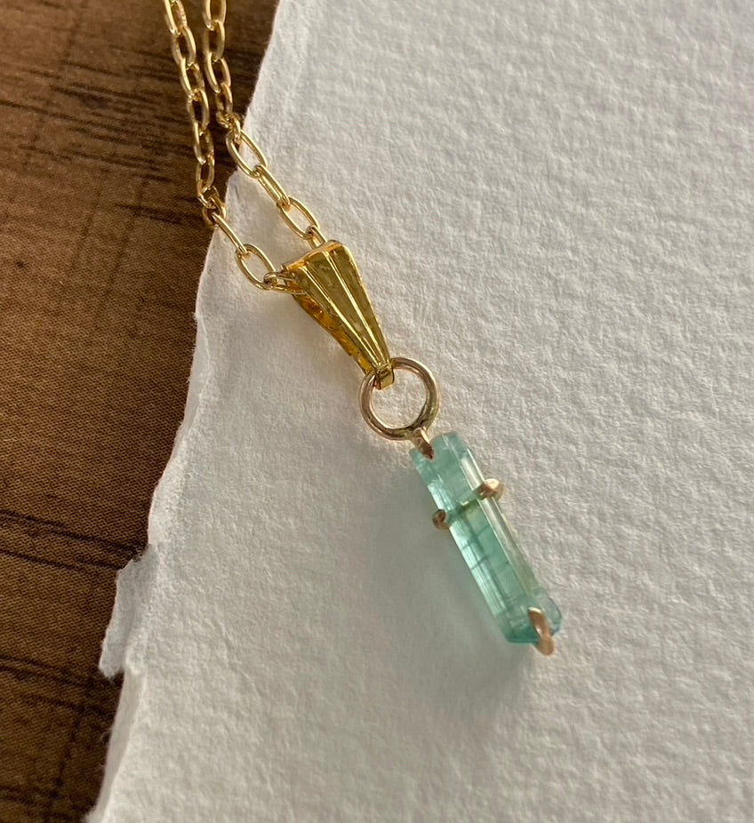Raw Paraiba Tourmaline Pendant Necklace, October Birthstone Necklace