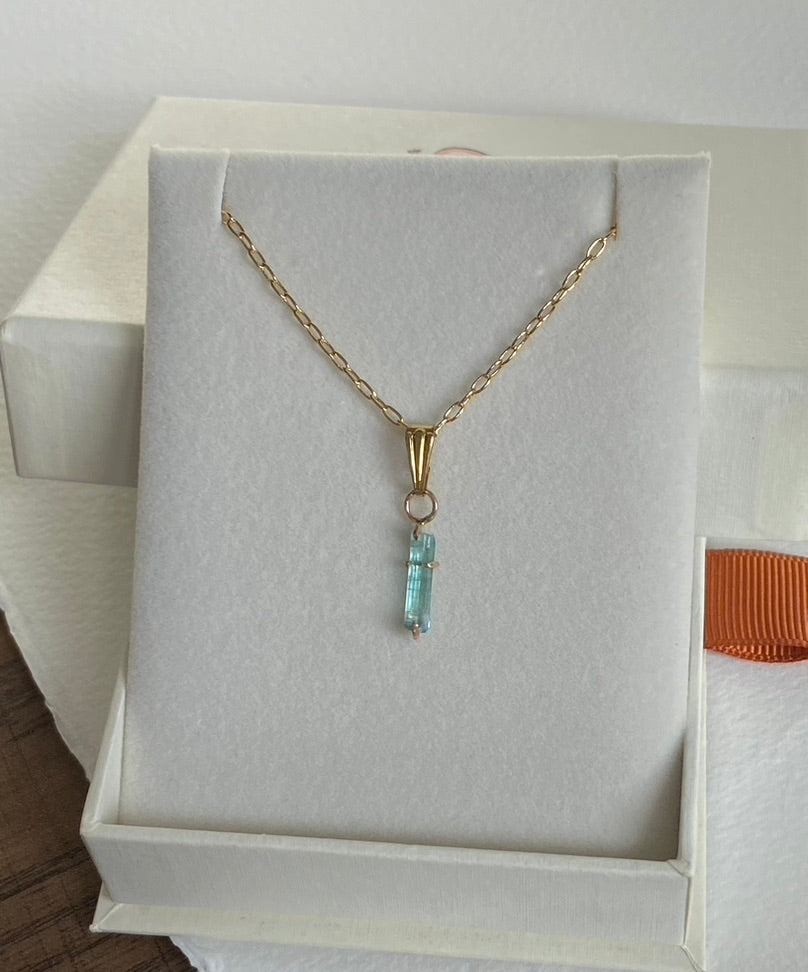 Raw Paraiba Tourmaline Pendant Necklace, October Birthstone Necklace