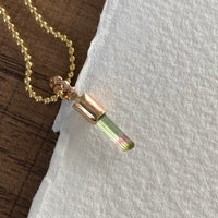 Raw Watermelon Bicolor 'Lipstick' Tourmaline Pendant Necklace, October Birthstone Pendant Necklace, 14k Gold