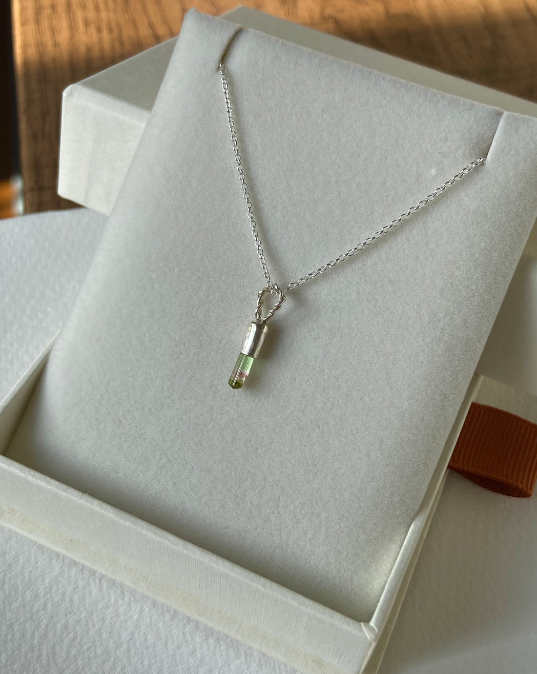 Raw Watermelon Bicolor 'Lipstick' Tourmaline Pendant Necklace, October Birthstone Pendant Necklace, Sterling Silver