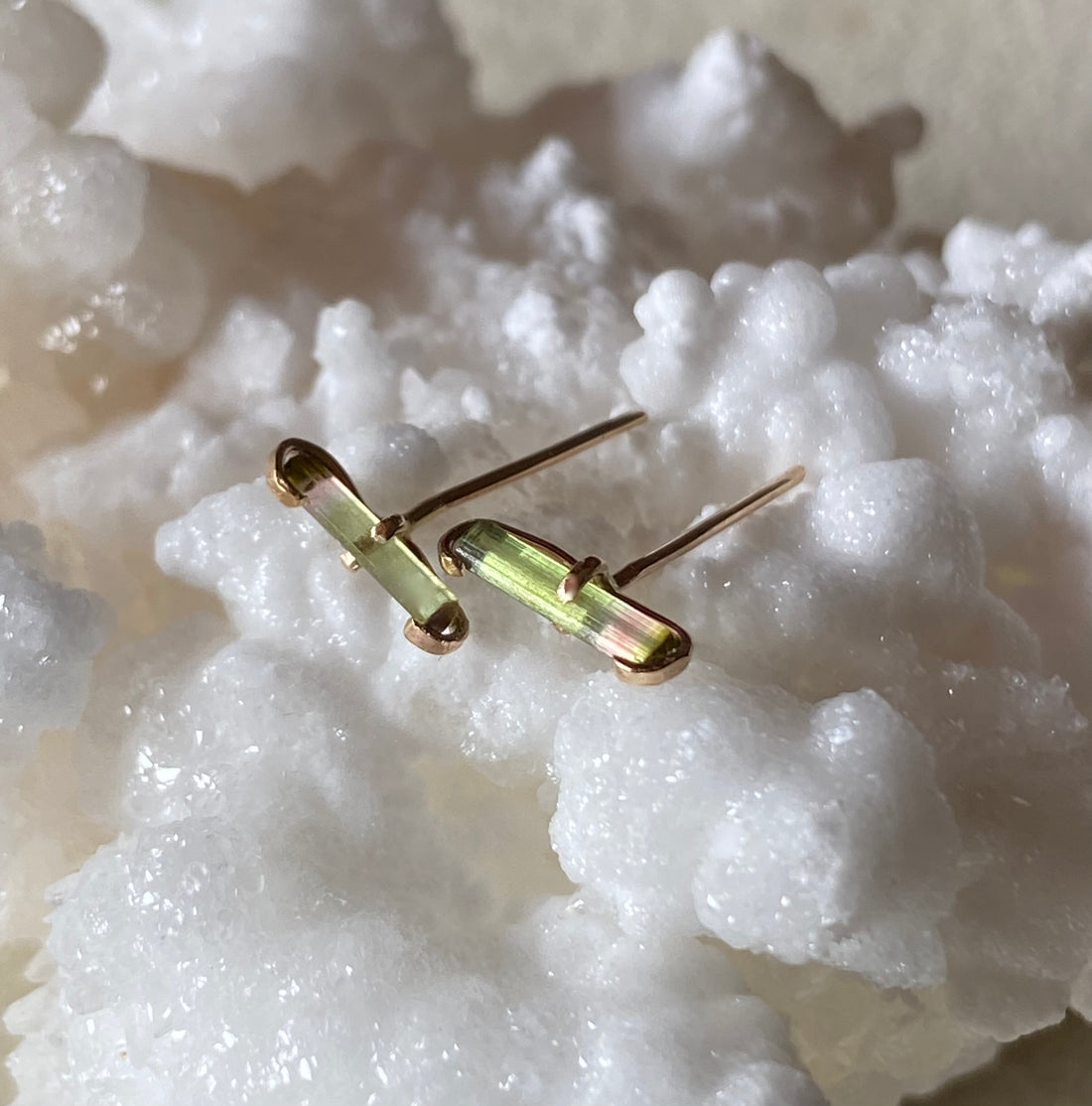Bicolor Watermelon Tourmaline Stud Earrings, October Birthstone Earrings