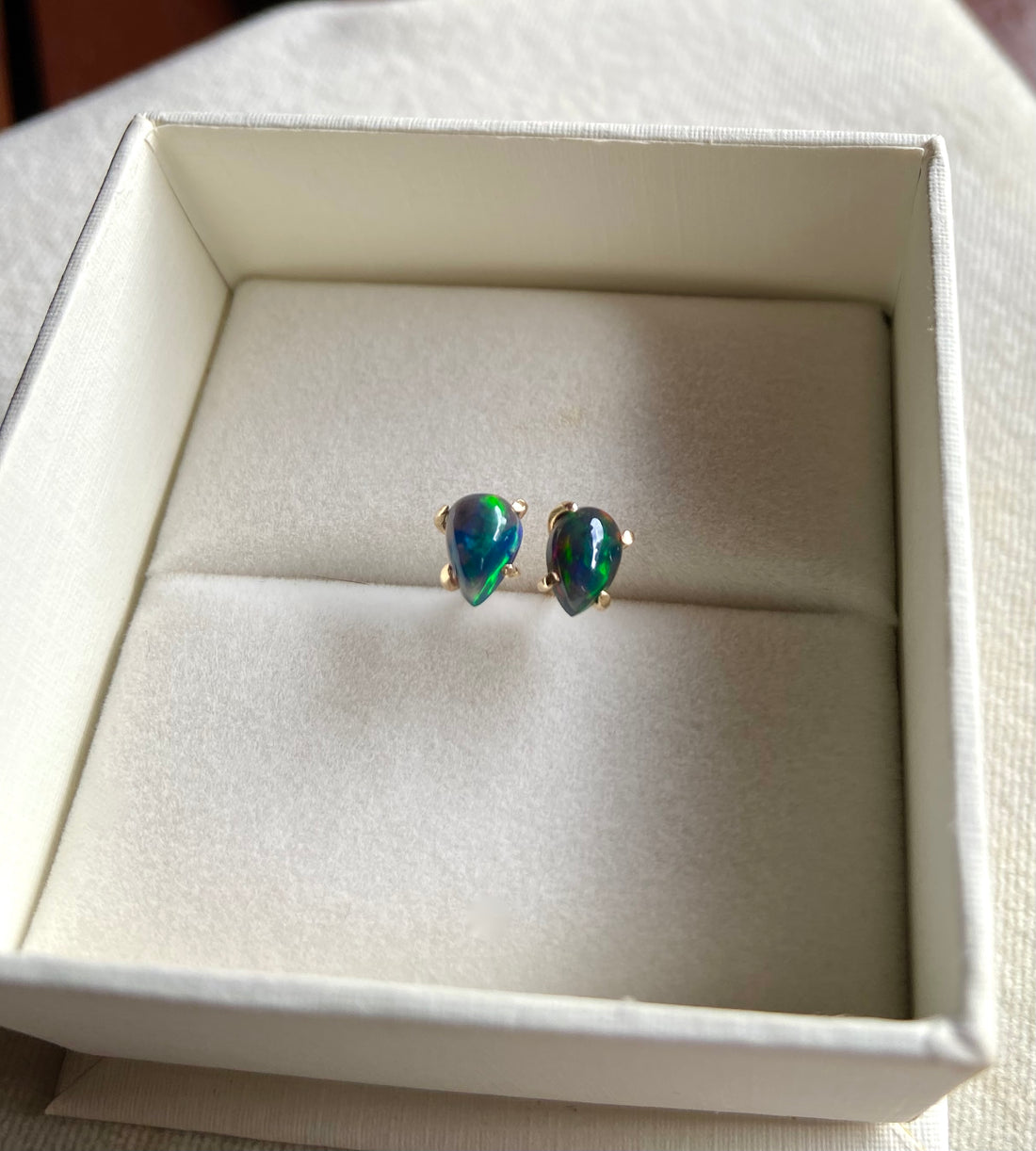 Ethiopian Black Opal Stud Earrings, October Birthstone Earrings