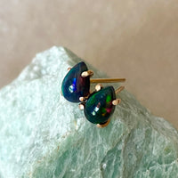 Ethiopian Black Opal Stud Earrings, October Birthstone Earrings