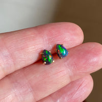 Ethiopian Black Opal Stud Earrings, October Birthstone Earrings
