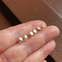 One-of-a-kind 18k Gold Blue Diamond Slice Stud Earrings, April Birthstone Earrings, Bridesmaid Earrings