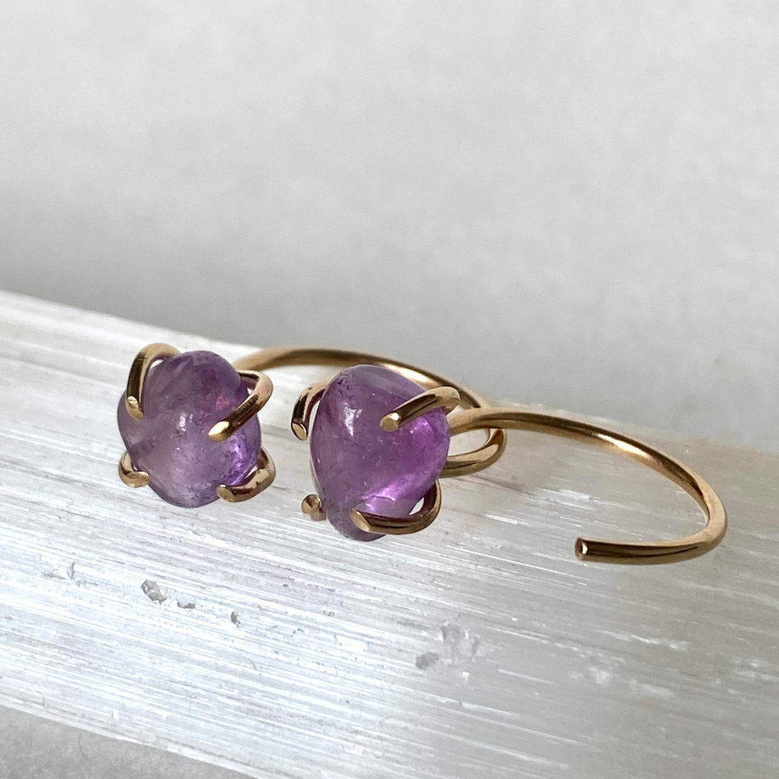Brazilian Amethyst Huggie Stud Earrings, February Birthstone Earrings
