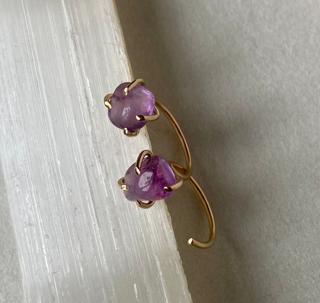 Brazilian Amethyst Huggie Stud Earrings, February Birthstone Earrings