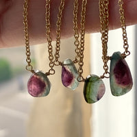 Watermelon Tourmaline Slice Pendant Necklace, October Birthstone Necklace