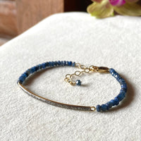 Unisex Pavé Diamond Bar and Blue Sapphire Bracelet, September Birthstone Bracelet