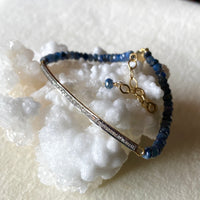 Unisex Pavé Diamond Bar and Blue Sapphire Bracelet, September Birthstone Bracelet