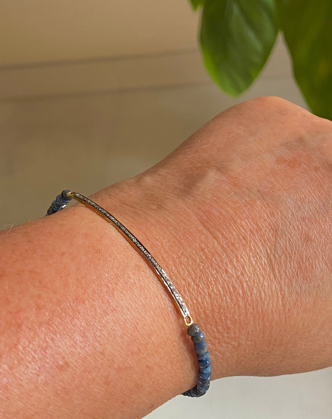 Unisex Pavé Diamond Bar and Blue Sapphire Bracelet, September Birthstone Bracelet