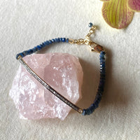 Unisex Pavé Diamond Bar and Blue Sapphire Bracelet, September Birthstone Bracelet