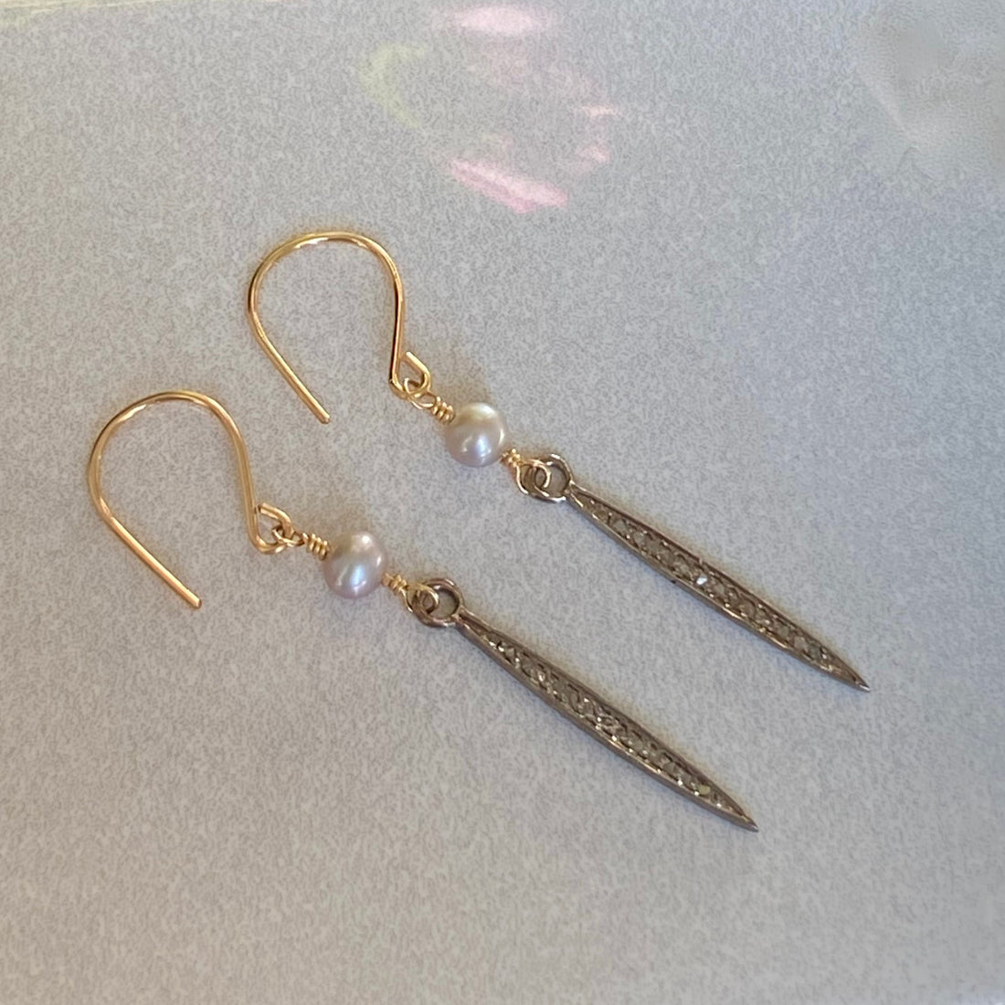 Pavé Diamond Spike and Freshwater Pearl Earrings, Bridal Earrings, April Birthstone Earrings