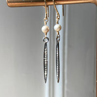 Pavé Diamond Spike and Freshwater Pearl Earrings, Bridal Earrings, April Birthstone Earrings