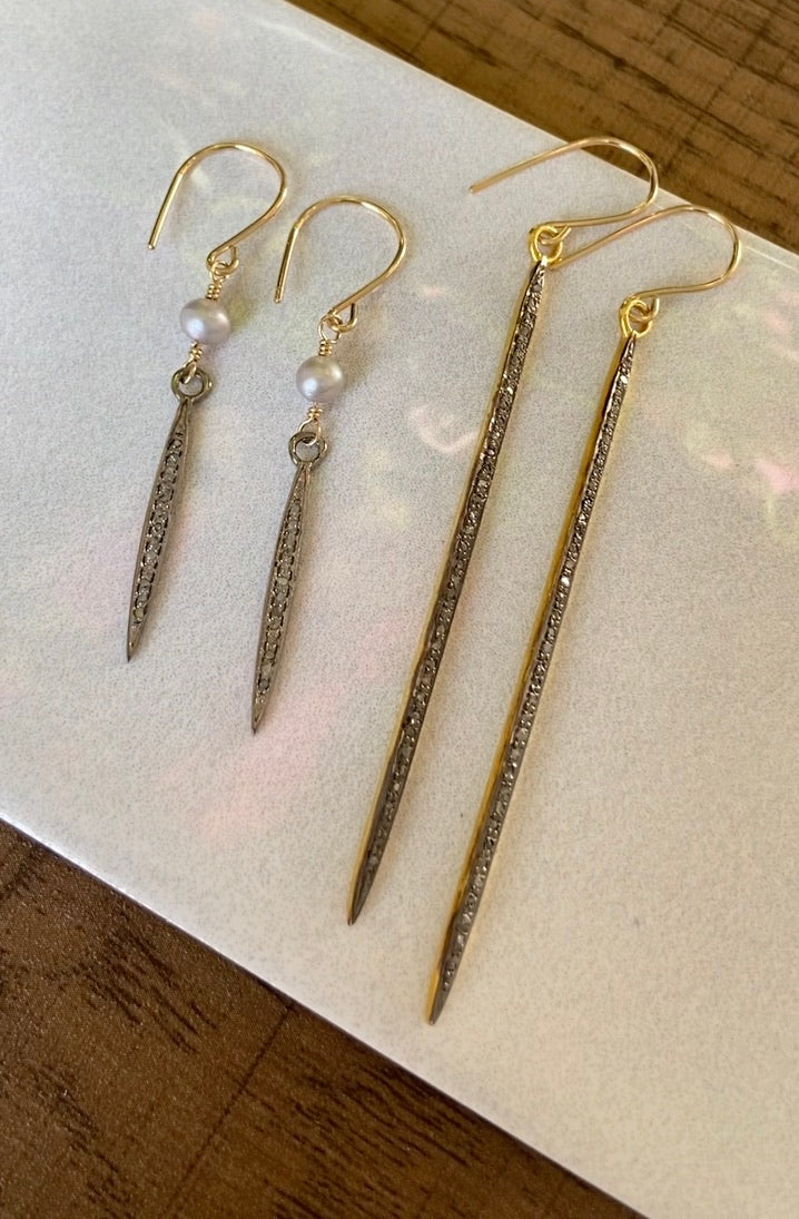 Pavé Diamond Spike and Freshwater Pearl Earrings, Bridal Earrings, April Birthstone Earrings