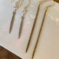 Pavé Diamond Spike and Freshwater Pearl Earrings, Bridal Earrings, April Birthstone Earrings