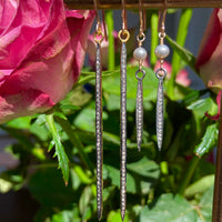 Pavé Diamond Spike and Freshwater Pearl Earrings, Bridal Earrings, April Birthstone Earrings