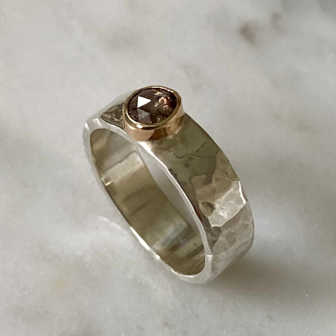 Brown Salt and Pepper Diamond and Mixed Metals Ring, Wedding Ring, Engagement Ring