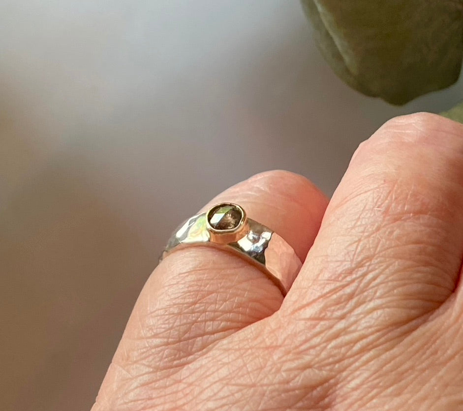 Brown Salt and Pepper Diamond and Mixed Metals Ring, Wedding Ring, Engagement Ring
