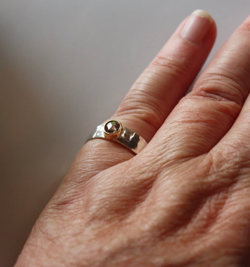 Brown Salt and Pepper Diamond and Mixed Metals Ring, Wedding Ring, Engagement Ring