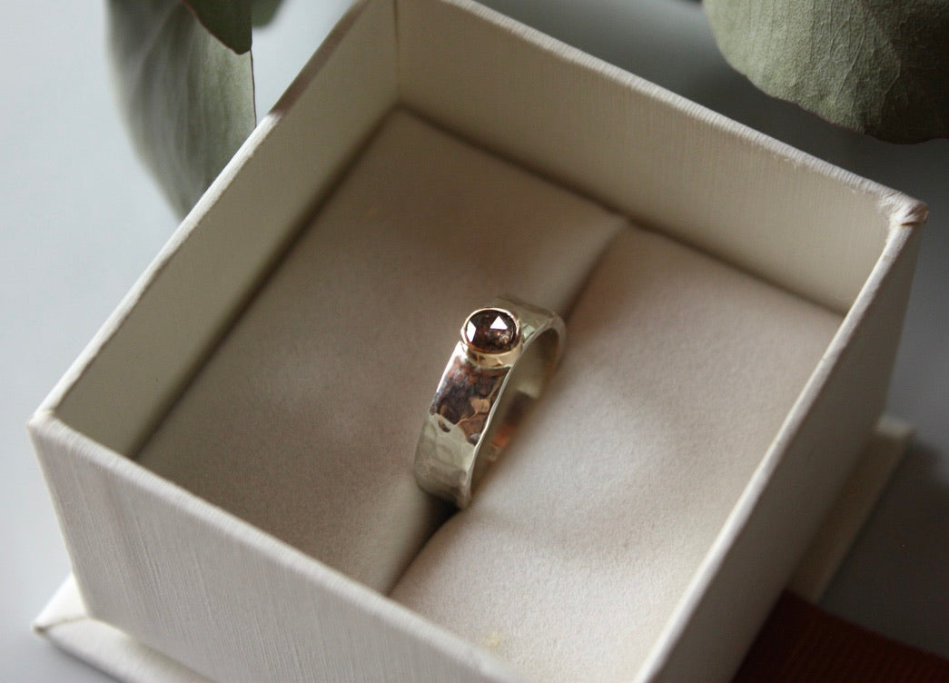 Brown Salt and Pepper Diamond and Mixed Metals Ring, Wedding Ring, Engagement Ring