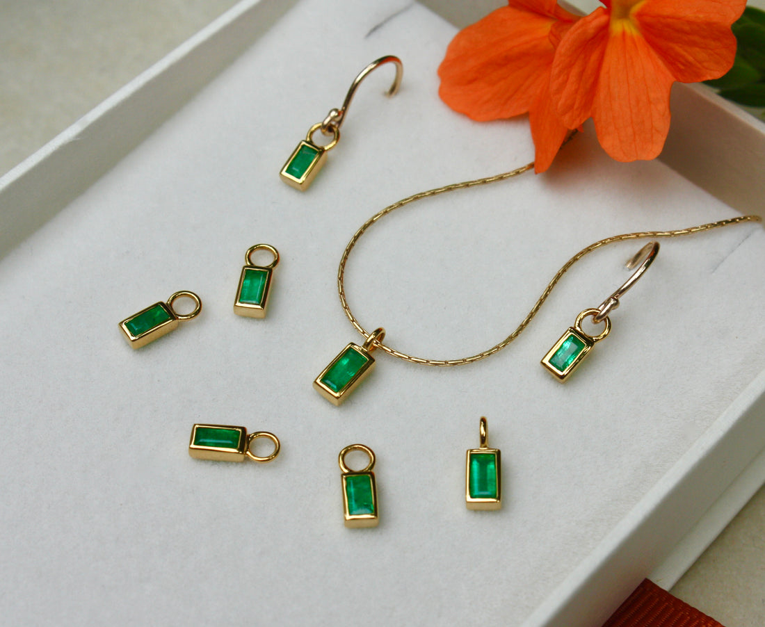 Emerald and 14k Gold Earrings, May Birthstone Earrings