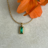 Emerald and 14k Gold Charm Pendant Necklace, May Birthstone Jewelry