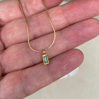 Emerald and 14k Gold Charm Pendant Necklace, May Birthstone Jewelry