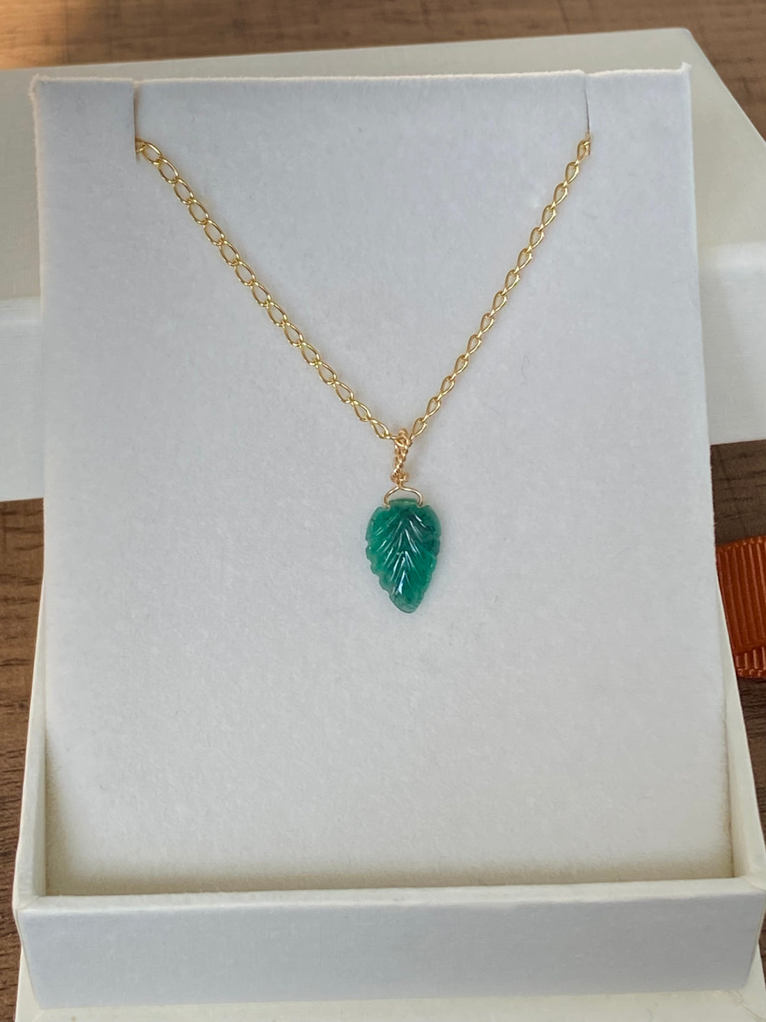 Emerald Carved Leaf Pendant Necklace