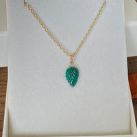 Emerald Carved Leaf Pendant Necklace